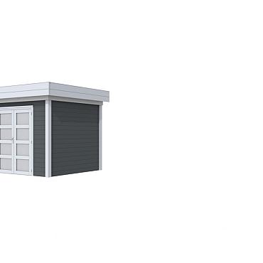 Vuren Topvision Bonte Specht, 300 x 250 cm, wanden antraciet en basis lichtgrijs.