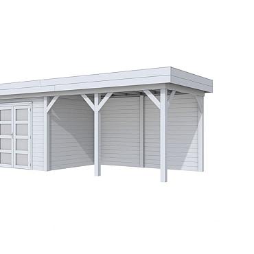 Vuren Topvision Bonte Specht, 300 x 250 en luifel 400 cm, lichtgrijs gespoten.