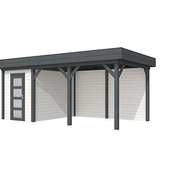 Vuren Topvision Kiekendief, 200 x 300 en luifel 400 cm, wanden wit en basis antraciet.