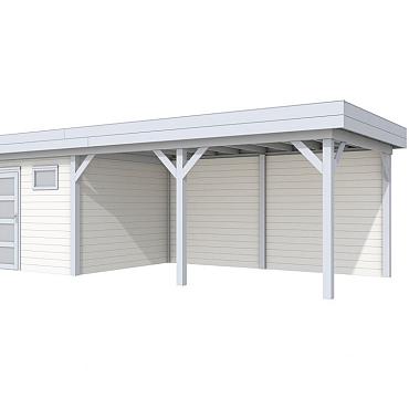 Vuren Topvision Kievit, 400 x 300 en luifel 500 cm, wanden wit en basis lichtgrijs.