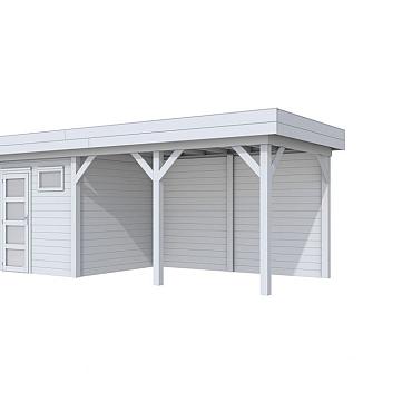 Vuren Topvision Kuifmees, 250 x 250 en luifel 400 cm, lichtgrijs gespoten.