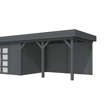 Vuren Topvision Parelhoen, 400 x 300 en luifel 400 cm, antraciet gespoten.