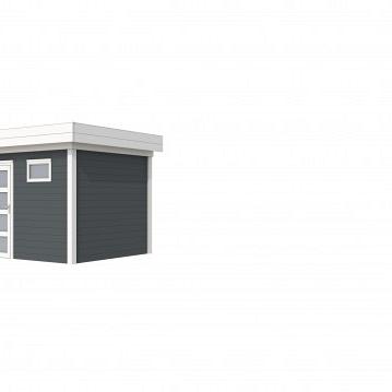 Vuren Topvision Bonte Kraai, 300 x 250 cm, wanden antraciet en basis wit.