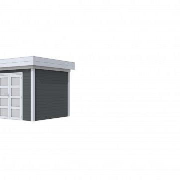 Vuren Topvision Bonte Specht, 300 x 250 cm, wanden antraciet en basis lichtgrijs.