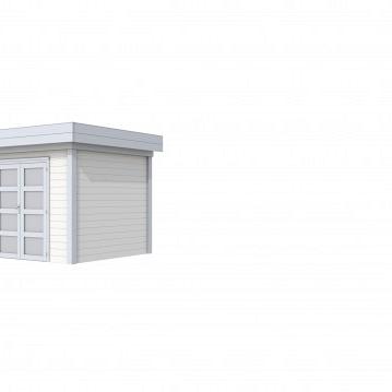 Vuren Topvision Bonte Specht, 300 x 250 cm, wanden wit en basis lichtgrijs.
