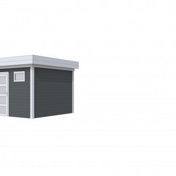 Vuren Topvision Kievit, 400 x 300 cm, wanden antraciet en basis lichtgrijs.