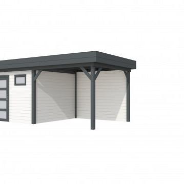 Vuren Topvision Kievit, 400 x 300 en luifel 300 cm, wanden wit en basis antraciet.