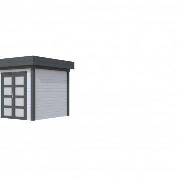 Vuren Topvision Kolibri, 250 x 250 cm, wanden lichtgrijs en basis antraciet.