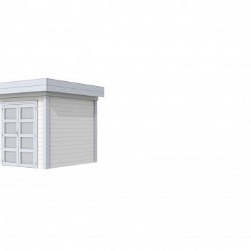 Vuren Topvision Kolibri, 250 x 250 cm, wanden wit en basis lichtgrijs.