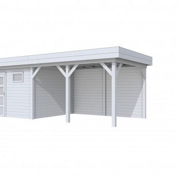 Vuren Topvision Tapuit, 300 x 300 en luifel 400 cm, lichtgrijs gespoten.