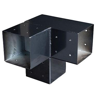 Paalverbinder Zwart Gepoedercoat 3-weg hoek tbv 12x12 cm paal