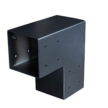 Paalverbinder Zwart Gepoedercoat 2-weg 90-hoek tbv 12x12 cm paal