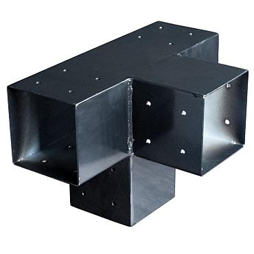 Paalverbinder Zwart Gepoedercoat 4-weg T-model tbv 15x15 cm paal
