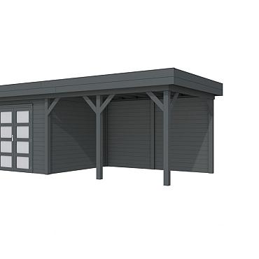 Vuren Topvision Bosuil, 300 x 300 en luifel 400 cm, antraciet gespoten.