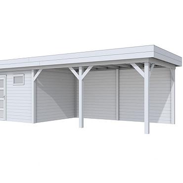 Vuren Topvision Tapuit, 300 x 300 en luifel 500 cm, lichtgrijs gespoten.