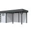 Vuren Topvision Bonte Kraai, 300 x 250 en luifel 400 cm, wanden lichtgrijs en basis antraciet.