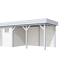 Vuren Topvision Bonte Kraai, 300 x 250 en luifel 400 cm, wanden wit en basis lichtgrijs.