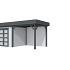 Vuren Topvision Bonte Specht, 300 x 250 en luifel 300 cm, wanden lichtgrijs en basis antraciet.