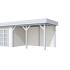 Vuren Topvision Bonte Specht, 300 x 250 en luifel 400 cm, wanden wit en basis lichtgrijs.