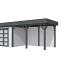 Vuren Topvision Bonte Specht, 300 x 250 en luifel 400 cm, wanden lichtgrijs en basis antraciet.