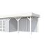 Vuren Topvision Bonte Specht, 300 x 250 en luifel 400 cm, wanden lichtgrijs en basis wit.