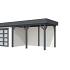 Vuren Topvision Bonte Specht, 300 x 250 en luifel 400 cm, wanden wit en basis antraciet.