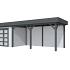 Vuren Topvision Bonte Specht, 300 x 250 en luifel 500 cm, wanden lichtgrijs en basis antraciet.