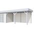 Vuren Topvision Bonte Specht, 300 x 250 en luifel 500 cm, wanden wit en basis lichtgrijs.