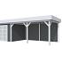 Vuren Topvision Bosuil, 300 x 300 en luifel 500 cm, wanden antraciet en basis lichtgrijs.