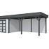 Vuren Topvision Bosuil, 300 x 300 en luifel 500 cm, wanden lichtgrijs en basis antraciet.