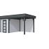 Vuren Topvision Kiekendief, 200 x 300 en luifel 300 cm, wanden lichtgrijs en basis antraciet.