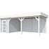 Vuren Topvision Kiekendief, 200 x 300 en luifel 500 cm, wanden lichtgrijs en basis wit.