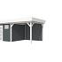 Vuren Topvision Kievit, 400 x 300 en luifel 300 cm, wanden antraciet en basis wit.