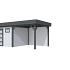 Vuren Topvision Kievit, 400 x 300 en luifel 300 cm, wanden lichtgrijs en basis antraciet.