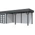 Vuren Topvision Kolibri, 250 x 250 en luifel 500 cm, wanden lichtgrijs en basis antraciet.