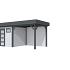 Vuren Topvision Kuifmees, 250 x 250 en luifel 300 cm, wanden lichtgrijs en basis antraciet.