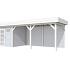 Vuren Topvision Kuifmees, 250 x 250 en luifel 500 cm, wanden lichtgrijs en basis wit.