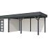 Vuren Topvision Parelhoen, 400 x 300 en luifel 500 cm, wanden wit en basis antraciet.