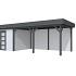 Vuren Topvision Parelhoen, 400 x 300 en luifel 500 cm, wanden lichtgrijs en basis antraciet.