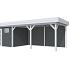 Vuren Topvision Tapuit, 300 x 300 en luifel 500 cm, wanden antraciet en basis lichtgrijs.