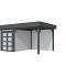 Vuren Topvision Zwaluw, 200 x 300 en luifel 300 cm, wanden lichtgrijs en basis antraciet.
