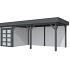 Vuren Topvision Zwaluw, 200 x 300 en luifel 500 cm, wanden lichtgrijs en basis antraciet.
