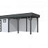 Vuren Topvision Bonte Kraai, 300 x 250 en luifel 400 cm, wanden lichtgrijs en basis antraciet.