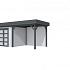 Vuren Topvision Bonte Specht, 300 x 250 en luifel 300 cm, wanden lichtgrijs en basis antraciet.