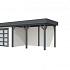 Vuren Topvision Bonte Specht, 300 x 250 en luifel 400 cm, wanden wit en basis antraciet.