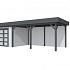 Vuren Topvision Bosuil, 300 x 300 en luifel 500 cm, wanden lichtgrijs en basis antraciet.