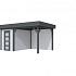 Vuren Topvision Kiekendief, 200 x 300 en luifel 300 cm, wanden lichtgrijs en basis antraciet.