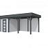 Vuren Topvision Kiekendief, 200 x 300 en luifel 400 cm, wanden lichtgrijs en basis antraciet.