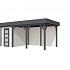 Vuren Topvision Kiekendief, 200 x 300 en luifel 400 cm, wanden wit en basis antraciet.