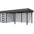 Vuren Topvision Kiekendief, 200 x 300 en luifel 500 cm, wanden lichtgrijs en basis antraciet.